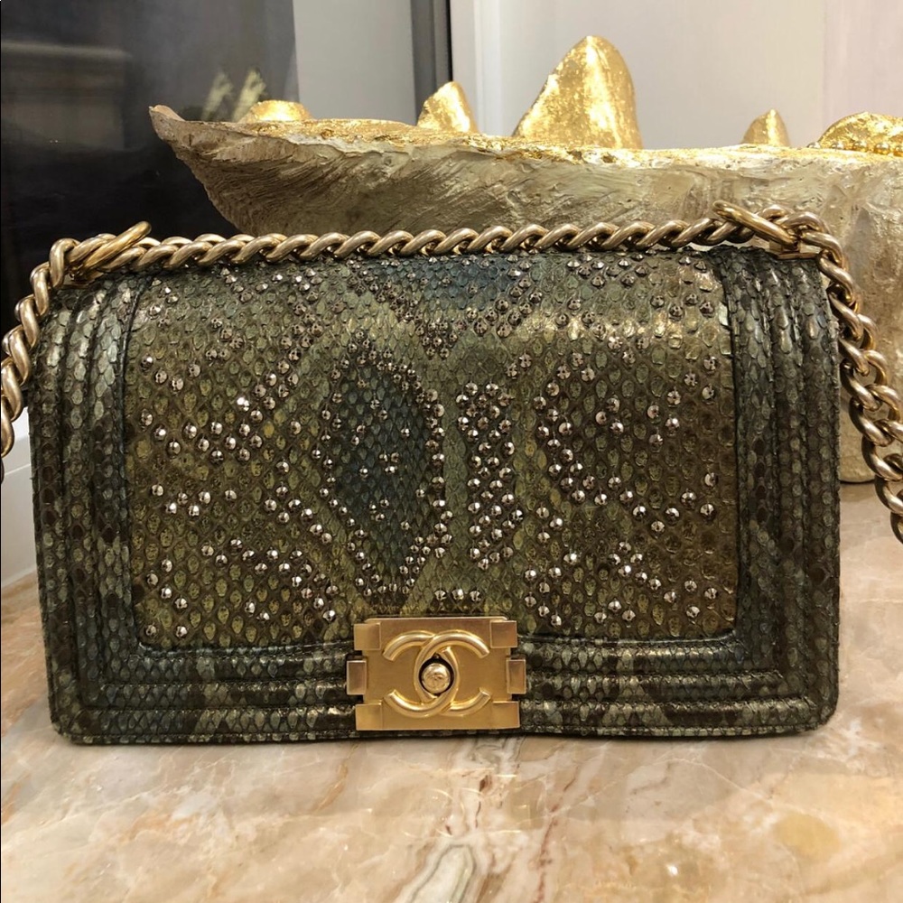 SOLD❌Chanel Boy Phyton With Swarovski Crystals - Picture 2 of 16